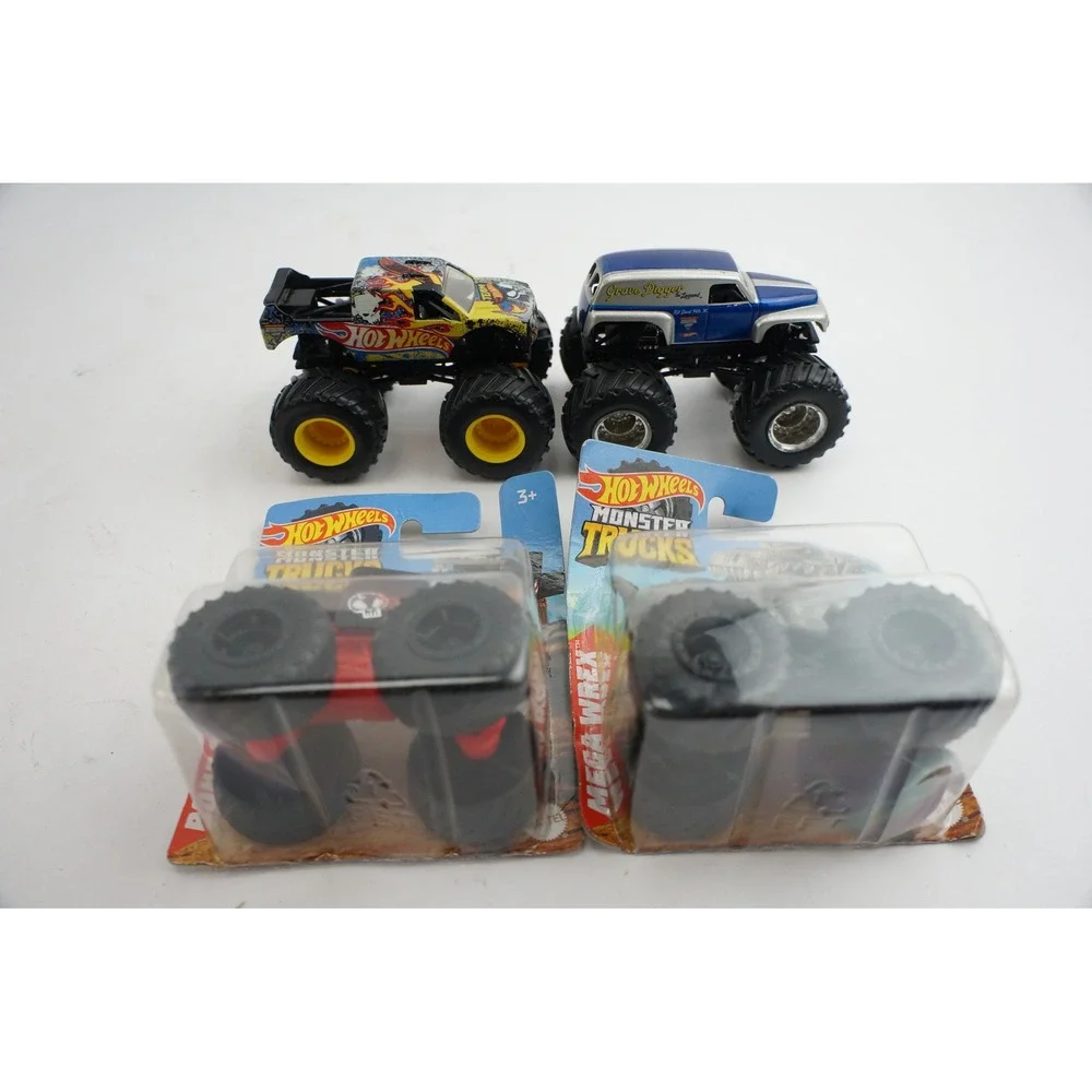 Hot Wheels Monster Trucks Lot‎ of 4 Grave Digger Bone Shaker Mega-Wrex Good